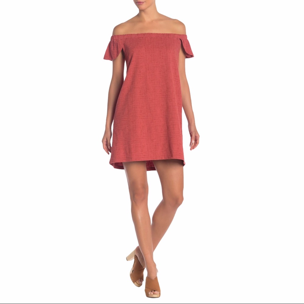 Madewell Off-Shoulder Mini Dress in Dusty Coral
